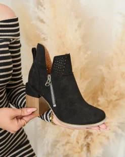 Royalfashion Czarne ażurowe botki na słupku Veviret