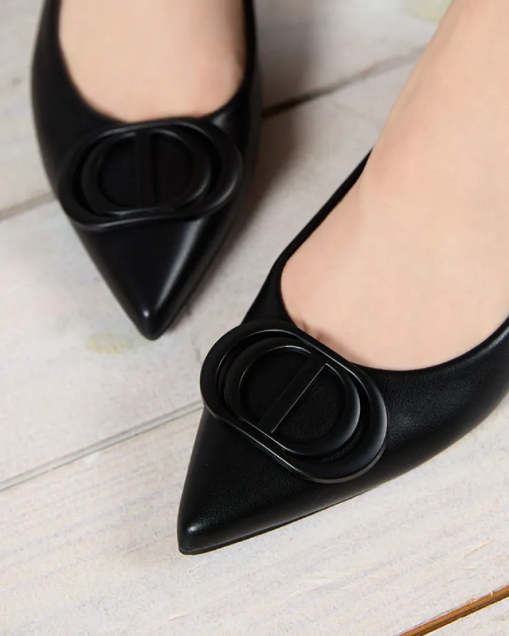 Royalfashion Czarne baleriny damskie w szpic z ozdobą na nosku Manico