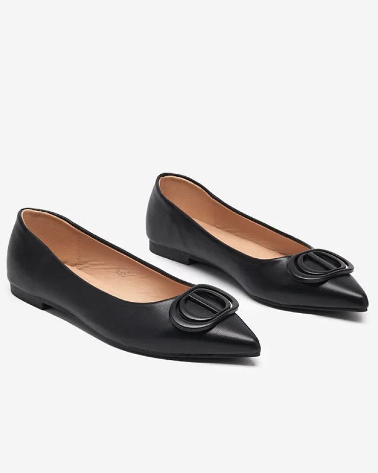 Royalfashion Czarne baleriny damskie w szpic z ozdobą na nosku Manico