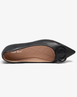 Royalfashion Czarne baleriny damskie w szpic z ozdobą na nosku Manico