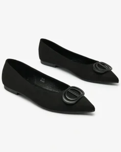 Royalfashion Czarne baleriny damskie w szpic z ozdobą na nosku Tidita