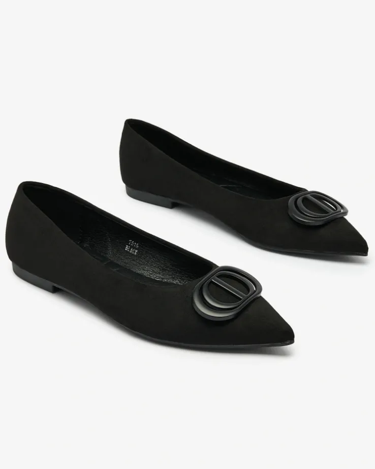 Royalfashion Czarne baleriny damskie w szpic z ozdobą na nosku Tidita