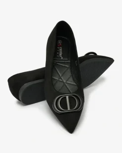 Royalfashion Czarne baleriny damskie w szpic z ozdobą na nosku Tidita