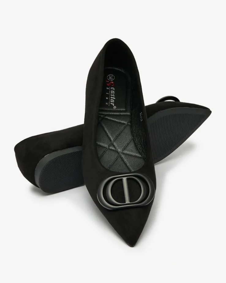 Royalfashion Czarne baleriny damskie w szpic z ozdobą na nosku Tidita