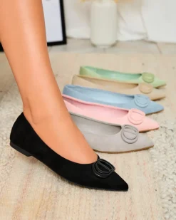 Royalfashion Czarne baleriny damskie w szpic z ozdobą na nosku Tidita