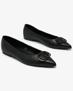 Royalfashion Czarne baleriny damskie w szpic z ozdobą na nosku Manixy