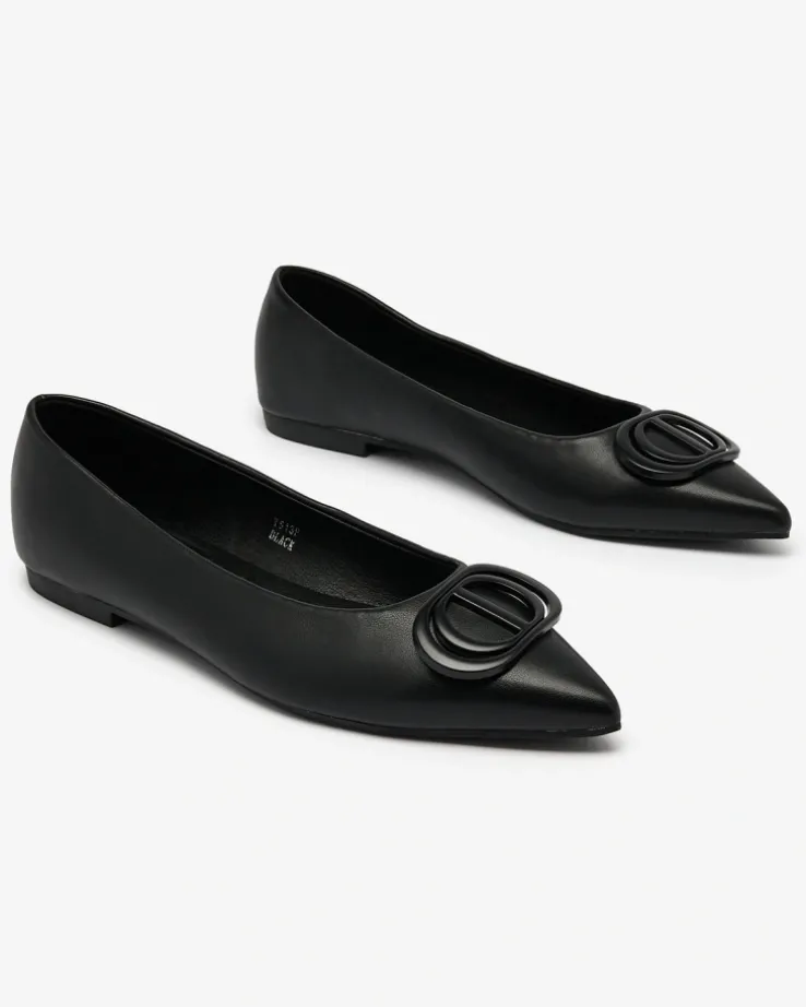 Royalfashion Czarne baleriny damskie w szpic z ozdobą na nosku Manixy