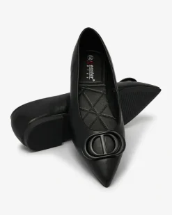 Royalfashion Czarne baleriny damskie w szpic z ozdobą na nosku Manixy