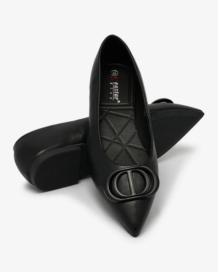 Royalfashion Czarne baleriny damskie w szpic z ozdobą na nosku Manixy