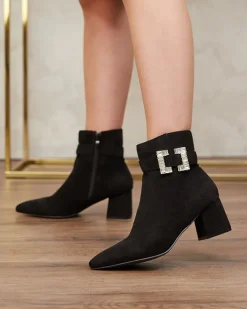 Royalfashion Czarne botki damskie na niskim słupku Masemart