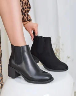 Royalfashion Czarne botki damskie na słupku Nanhelyna