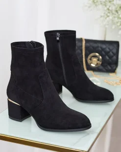 Royalfashion Czarne botki damskie na niskim słupku Rejerra