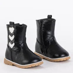 Royalfashion Czarne botki dziewczęce z ozdobną cholewką Nokimi