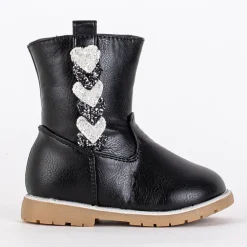 Royalfashion Czarne botki dziewczęce z ozdobną cholewką Nokimi