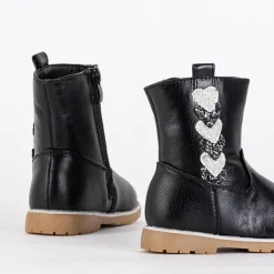 Royalfashion Czarne botki dziewczęce z ozdobną cholewką Nokimi