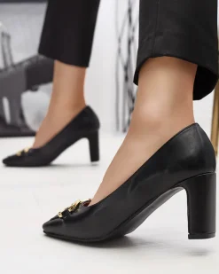 Royalfashion Czarne czółenka damskie na słupku Cancoro