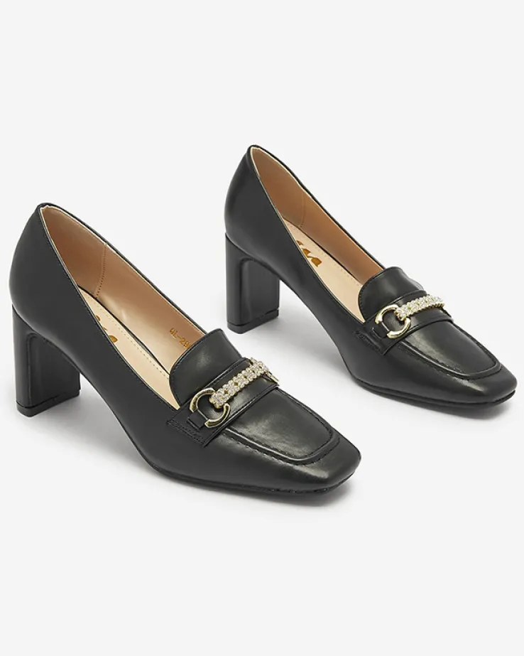 Royalfashion Czarne czółenka damskie na słupku Kolalic