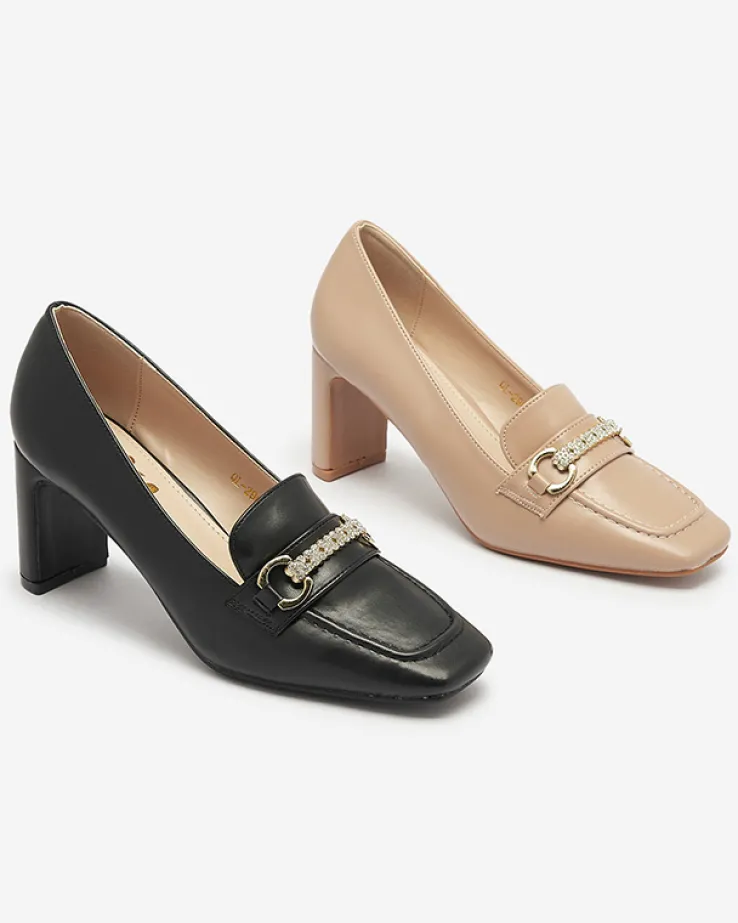 Royalfashion Czarne czółenka damskie na słupku Kolalic