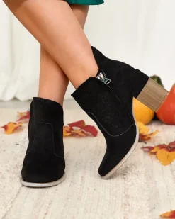 Royalfashion Czarne damskie botki na słupku i z wycięciem Neafla