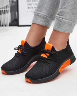 Royalfashion Czarne damskie buty sportowe z pomarańzowymi wstawkami Keteti