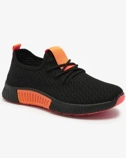 Royalfashion Czarne damskie buty sportowe z pomarańzowymi wstawkami Keteti