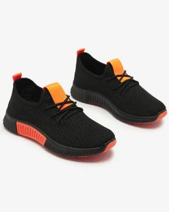 Royalfashion Czarne damskie buty sportowe z pomarańzowymi wstawkami Keteti
