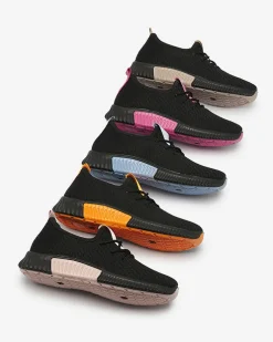 Royalfashion Czarne damskie buty sportowe z pomarańzowymi wstawkami Keteti