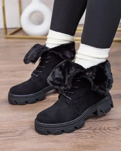 Royalfashion Czarne damskie sznurowane botki Cavenma