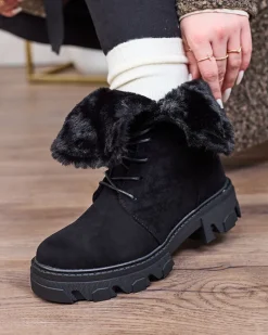 Royalfashion Czarne damskie sznurowane botki Cavenma