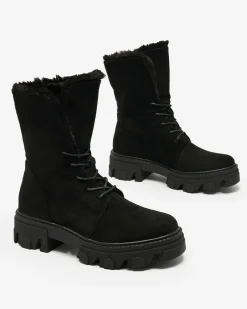 Royalfashion Czarne damskie sznurowane botki Cavenma