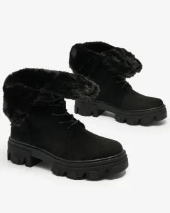 Royalfashion Czarne damskie sznurowane botki Cavenma