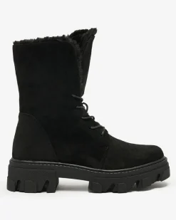 Royalfashion Czarne damskie sznurowane botki Cavenma