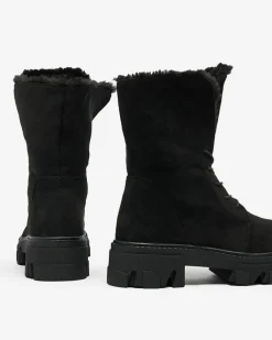 Royalfashion Czarne damskie sznurowane botki Cavenma