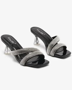 Royalfashion Czarne damskie klapki na niskim obcasie Teroo