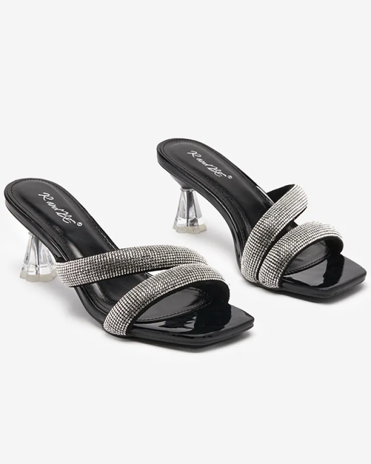 Royalfashion Czarne damskie klapki na niskim obcasie Teroo