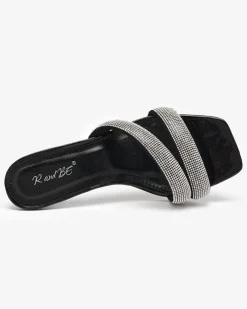 Royalfashion Czarne damskie klapki na niskim obcasie Teroo