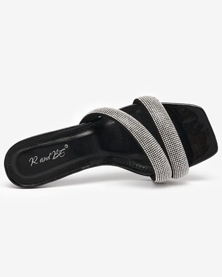 Royalfashion Czarne damskie klapki na niskim obcasie Teroo