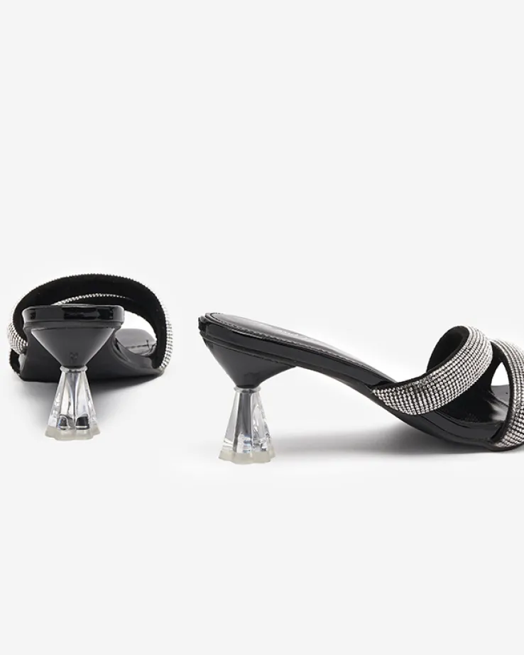 Royalfashion Czarne damskie klapki na niskim obcasie Teroo