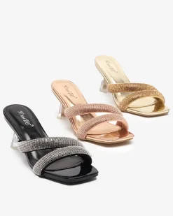 Royalfashion Czarne damskie klapki na niskim obcasie Teroo