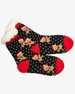 Royalfashion Czarne damskie skarpetki ze świątecznym wzorem