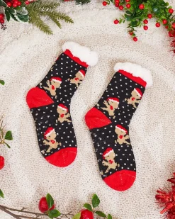 Royalfashion Czarne damskie skarpetki ze świątecznym wzorem