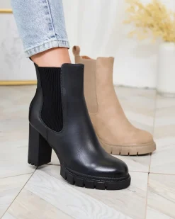 Royalfashion Czarne damskie botki na wysokim obcasie Seihay