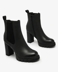 Royalfashion Czarne damskie botki na wysokim obcasie Seihay