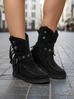 Royalfashion Czarne damskie botki z ukrytym koturnem Dibisa