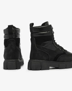 Royalfashion Czarne damskie nieocieplane botki typu trapery Kasemi