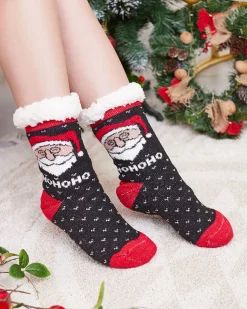 Royalfashion Czarne damskie skarpetki ze świątecznym wzorem