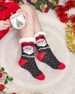 Royalfashion Czarne damskie skarpetki ze świątecznym wzorem