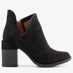 Royalfashion Czarne damskie botki na słupku z wycięciami Namibia