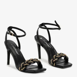 Royalfashion Czarne damskie sandały na szpilce Tenedi