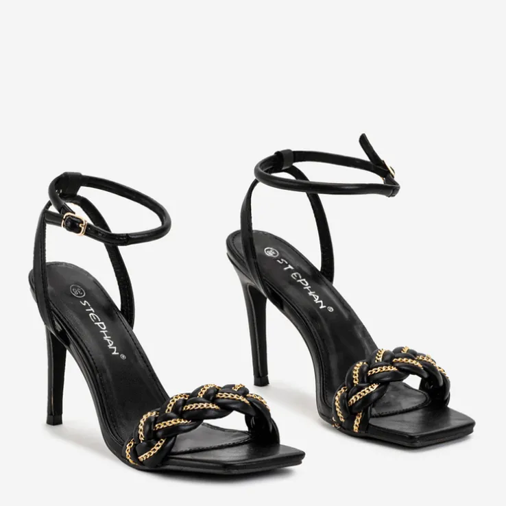 Royalfashion Czarne damskie sandały na szpilce Tenedi